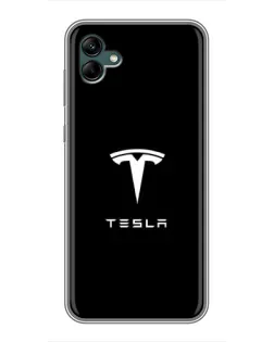 Чехол для Samsung Galaxy A04 с картинкой «Tesla White Logo»