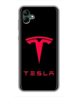 Чехол для Samsung Galaxy A04 с картинкой «Tesla Red Logo»