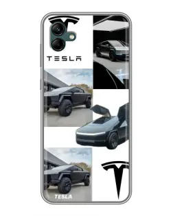 Чехол для Samsung Galaxy A04 с картинкой «Коллаж Cybertruck Tesla»