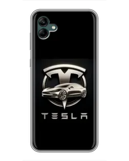Чехол для Samsung Galaxy A04 с картинкой «Tesla — серебристое авто»