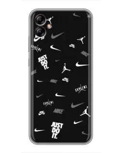 Чехол для Samsung Galaxy A04e (A042) с картинкой «Nike Black Pattern»