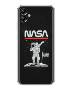 Чехол для Samsung Galaxy A04e (A042) с картинкой «NASA — шагаем по Луне»
