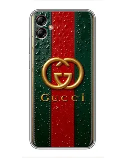 Чехол для Samsung Galaxy A04e (A042) с картинкой «Gucci — фирменная полоса и золото»