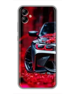 Чехол для Samsung Galaxy A04e (A042) с картинкой «Спортивная BMW и цветы»