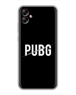 Чехол для Samsung Galaxy A04e (A042) с картинкой «PUBG — белый логотип»