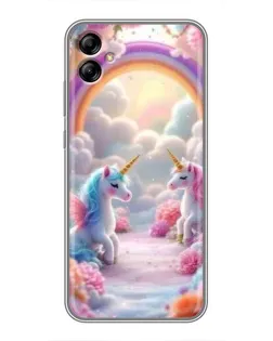 Чехол для Samsung Galaxy A04e (A042) с картинкой «Радуга и единороги»