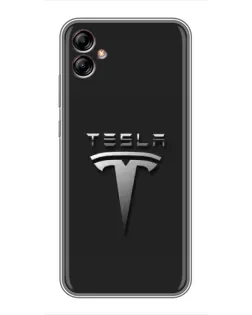 Чехол для Samsung Galaxy A04e (A042) с картинкой «Стальной логотип Tesla»