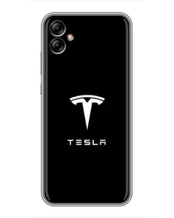 Чехол для Samsung Galaxy A04e (A042) с картинкой «Tesla White Logo»
