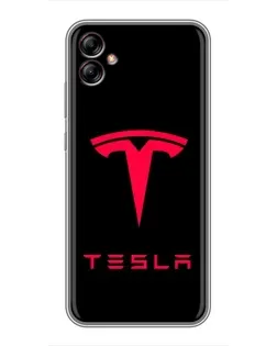 Чехол для Samsung Galaxy A04e (A042) с картинкой «Tesla Red Logo»