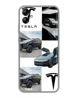Чехол для Samsung Galaxy A04e (A042) с картинкой «Коллаж Cybertruck Tesla»