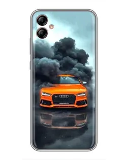 Чехол для Samsung Galaxy A04e (A042) с картинкой «Audi в облаках дыма»