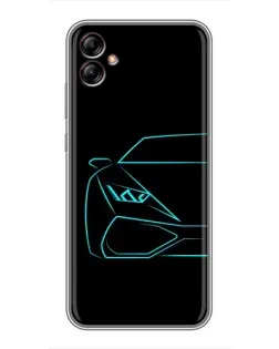 Чехол для Samsung Galaxy A04e (A042) с картинкой «Голубой силуэт Lamborghini»