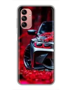 Чехол для Samsung Galaxy A04s с картинкой «Спортивная BMW и цветы»