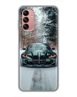 Чехол для Samsung Galaxy A04s с картинкой «BMW в зимнем лесу»