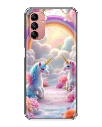 Чехол для Samsung Galaxy A04s с картинкой «Радуга и единороги»
