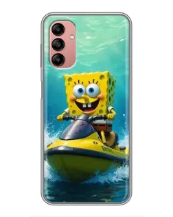 Чехол для Samsung Galaxy A04s с картинкой «Спанч Боб на гидроцикле»