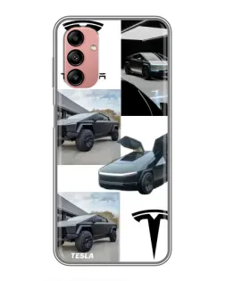 Чехол для Samsung Galaxy A04s с картинкой «Коллаж Cybertruck Tesla»