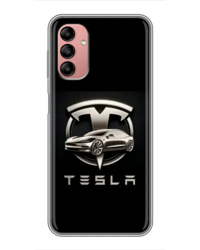 Чехол для Samsung Galaxy A04s с картинкой «Tesla — серебристое авто»