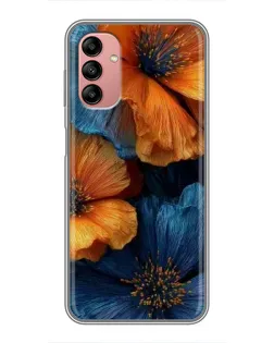 Чехол для Samsung Galaxy A04s с картинкой «Яркая сине-оранжевая флора»