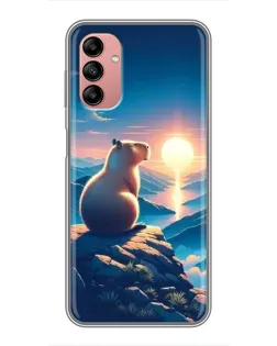 Чехол для Samsung Galaxy A04s с картинкой «Закат солнца с капибарой»