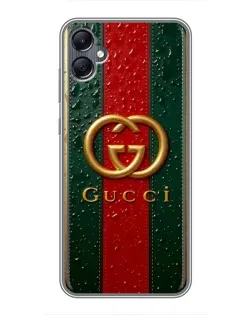 Чехол для Samsung Galaxy A05 с картинкой «Gucci — фирменная полоса и золото»