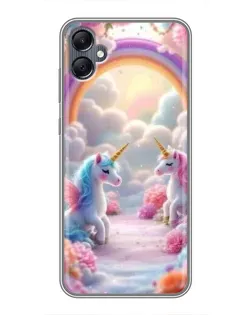 Чехол для Samsung Galaxy A05 с картинкой «Радуга и единороги»