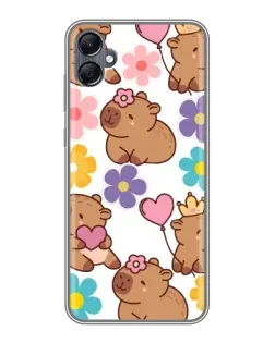 Чехол для Samsung Galaxy A05 с картинкой «Цветочный паттерн капибар»
