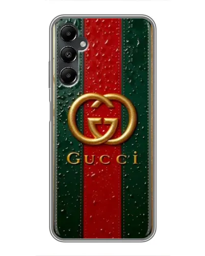 Чехол для Samsung Galaxy A05s с картинкой «Gucci — фирменная полоса и золото» Чехол для Samsung Galaxy A05s с картинкой «Gucci — фирменная полоса и золото»