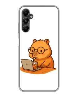 Чехол для Samsung Galaxy A05s с картинкой «Капибара с ноутбуком»