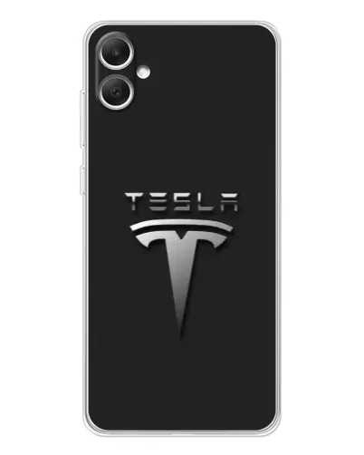 Чехол для Samsung Galaxy A06 с картинкой «Стальной логотип Tesla»