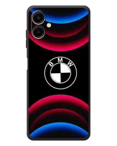 Чехол для Samsung Galaxy A08 с картинкой «Логотип BMW и неоновые дуги»