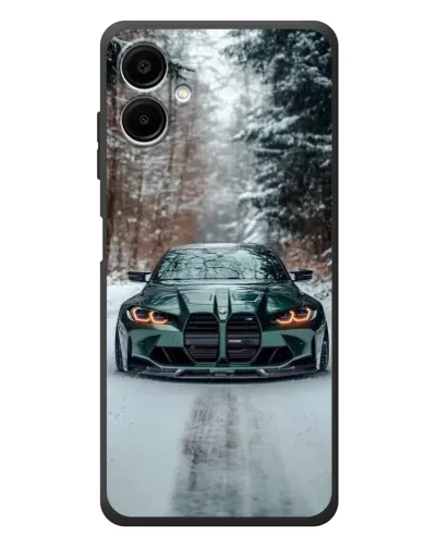 Чехол для Samsung Galaxy A08 с картинкой «BMW в зимнем лесу»