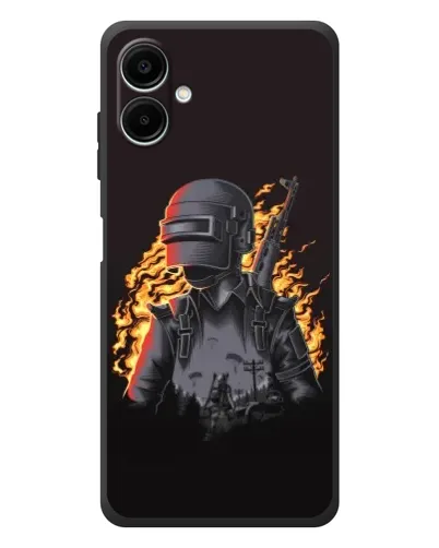 Чехол для Samsung Galaxy A08 с картинкой «PUBG — огненный силуэт»