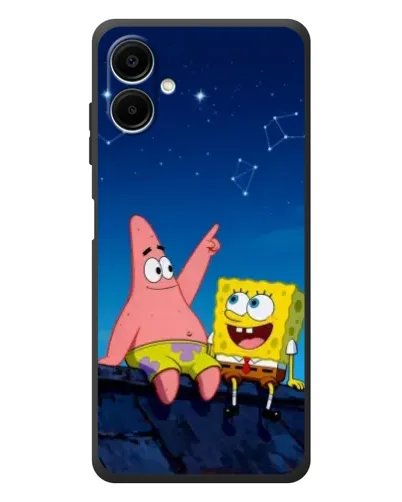 Чехол для Samsung Galaxy A08 с картинкой «Губка Боб и Патрик ночью»