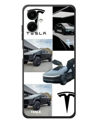 Чехол для Samsung Galaxy A08 с картинкой «Коллаж Cybertruck Tesla»