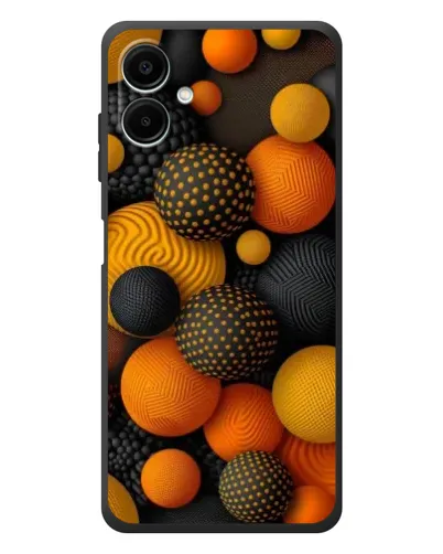 Чехол для Samsung Galaxy A08 с картинкой «Объемные оранжевые сферы»