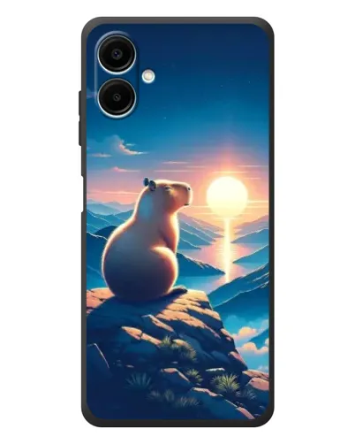 Чехол для Samsung Galaxy A08 с картинкой «Закат солнца с капибарой»