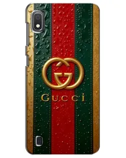 Чехол для Samsung Galaxy A10 2019 (A105F) с картинкой «Gucci — фирменная полоса и золото» Чехол для Samsung Galaxy A10 2019 (A105F) с картинкой «Gucci — фирменная полоса и золото»