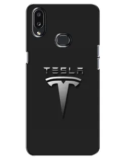 Чехол для Samsung Galaxy A10s (A107) с картинкой «Стальной логотип Tesla»