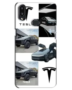 Чехол для Samsung Galaxy A10s (A107) с картинкой «Коллаж Cybertruck Tesla»
