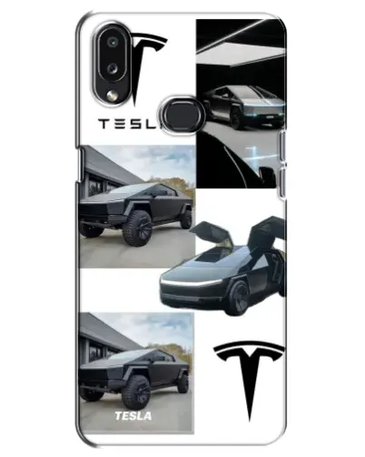 Чехол для Samsung Galaxy A10s (A107) с картинкой «Коллаж Cybertruck Tesla»