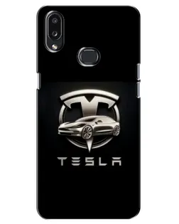 Чехол для Samsung Galaxy A10s (A107) с картинкой «Tesla — серебристое авто»