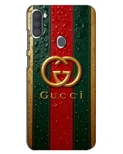 Чехол для Samsung Galaxy A11 (A115) с картинкой «Gucci — фирменная полоса и золото»