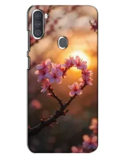 Чехол для Samsung Galaxy A11 (A115) с картинкой «Розовый цвет сердце на фоне заката»