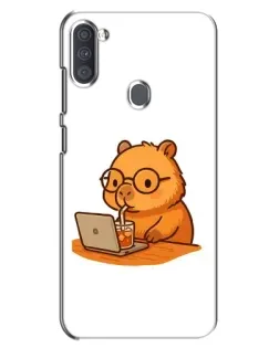 Чехол для Samsung Galaxy A11 (A115) с картинкой «Капибара с ноутбуком»
