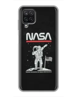 Чехол для Samsung Galaxy A12 с картинкой «NASA — шагаем по Луне»