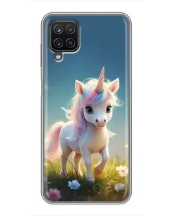 Чехол для Samsung Galaxy A12 с картинкой «Единорог на поляне»