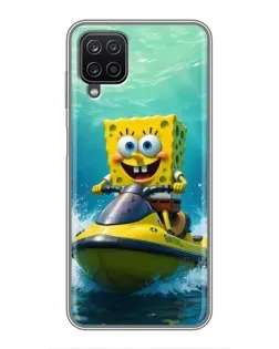 Чехол для Samsung Galaxy A12 с картинкой «Спанч Боб на гидроцикле»