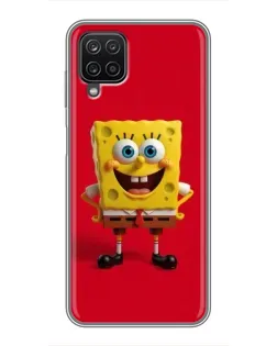 Чехол для Samsung Galaxy A12 с картинкой «Спанч Боб на красном»