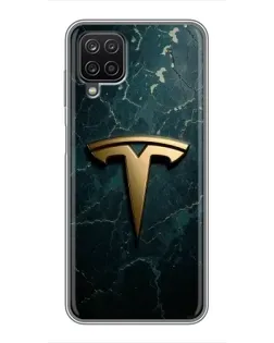 Чехол для Samsung Galaxy A12 с картинкой «Мраморная Tesla Gold»